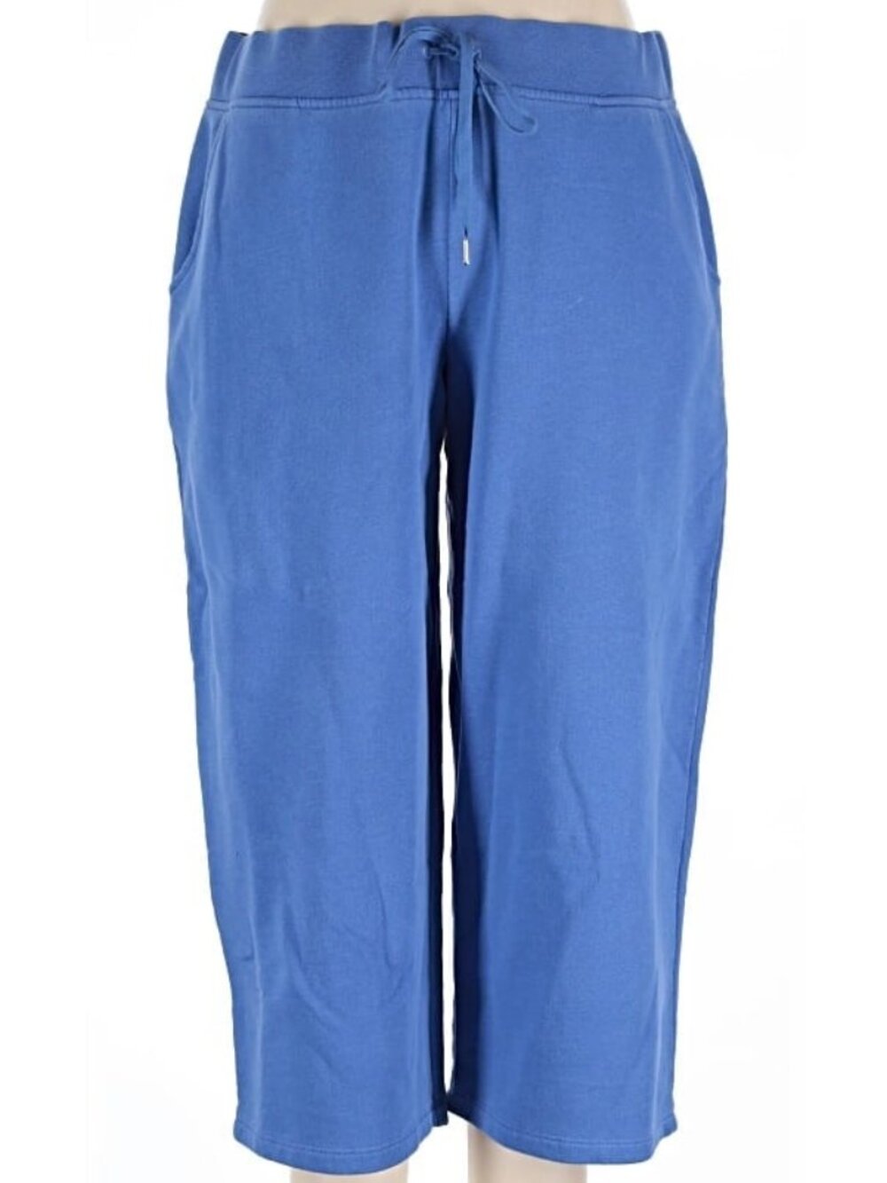 NWT Talbots XLP Blue Wide Leg Crop Capri Cotton Blend Elastic Waist French Terry